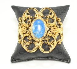 22K Gold Antique Byzantium Cuff Bangle with Sapphire - 2