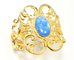 22K Gold Antique Byzantium Cuff Bangle with Sapphire - 4
