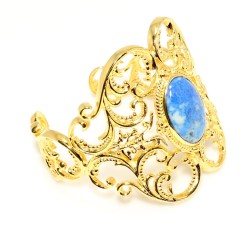 22K Gold Antique Byzantium Cuff Bangle with Sapphire - 5