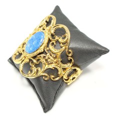 22K Gold Antique Byzantium Cuff Bangle with Sapphire - 6