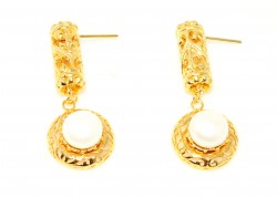 22K Gold Antique Dangle Earrings with Pearls - 1