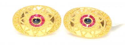 22K Gold Antique Drop Earrings with Ruby - 4