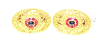 22K Gold Antique Drop Earrings with Ruby - 6