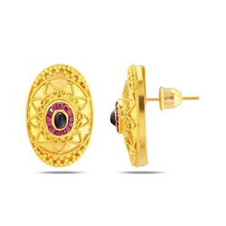 22K Gold Antique Drop Earrings with Ruby - 2