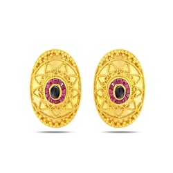 22K Gold Antique Drop Earrings with Ruby - 3