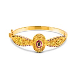 22K Gold Antique Ottoman Style Bangle Bracelet with Ruby - 3