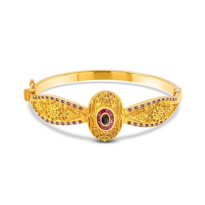 22K Gold Antique Ottoman Style Bangle Bracelet with Ruby - 3