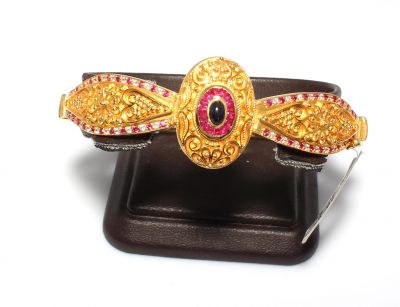 22K Gold Antique Ottoman Style Bangle Bracelet with Ruby - 4