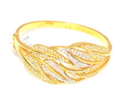 22K Gold Artistic Leaves Bangle Bracelet - 3