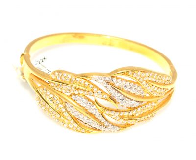 22K Gold Artistic Leaves Bangle Bracelet - 7