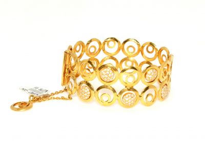 22K Gold Bangle Bracelet, Bubbles Design with CZ's - 4