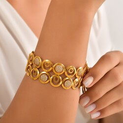22K Gold Bangle Bracelet, Bubbles Design with CZ's - Nusrettaki