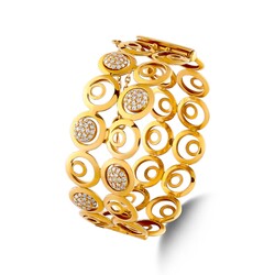 22K Gold Bangle Bracelet, Bubbles Design with CZ's - 2