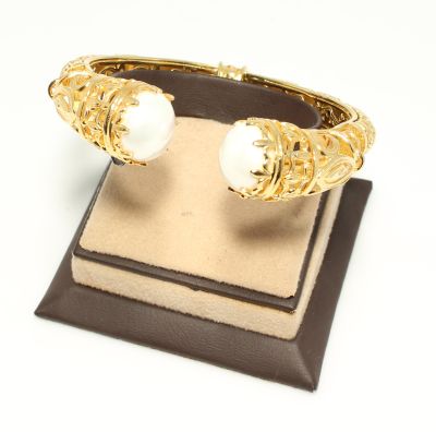 22K Gold Bangle Bracelet, Constantinople Style with Pearls - 5