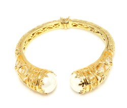 22K Gold Bangle Bracelet, Constantinople Style with Pearls - Nusrettaki (1)