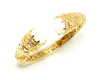 22K Gold Bangle Bracelet, Constantinople Style with Pearls - 6