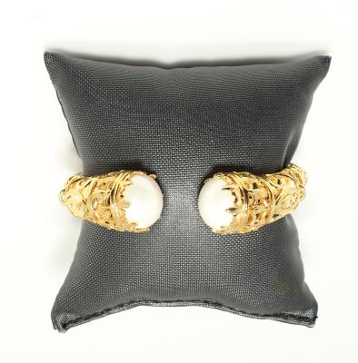 22K Gold Bangle Bracelet, Constantinople Style with Pearls - 7