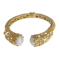22K Gold Bangle Bracelet, Constantinople Style with Pearls - 3