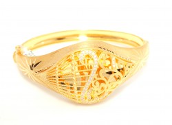 22K Gold Bangle Bracelet, Flowers & Lines Design - 5