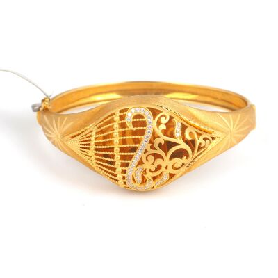 22K Gold Bangle Bracelet, Flowers & Lines Design - 4