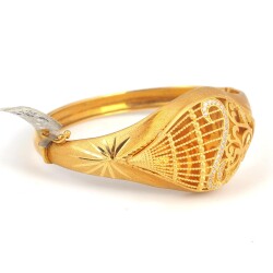 22K Gold Bangle Bracelet, Flowers & Lines Design - 1
