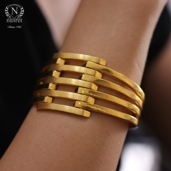 22K Gold Bangle Bracelet, Rib Design - Nusrettaki