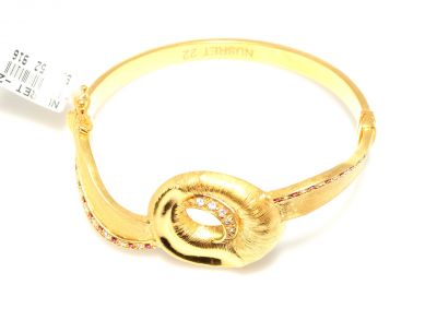 22K Gold Bangle Bracelet, Roe Eye Design with Rubies - 3