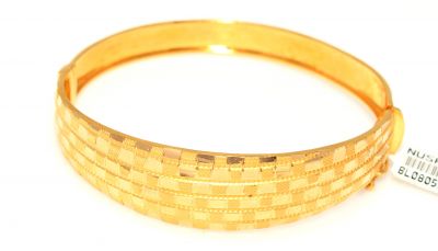 22K Gold Bangle Bracelet, Square Shiny Patterned - 3