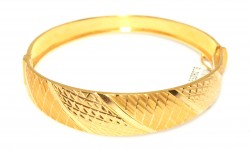 22K Gold Bangle, Diamond Lined Oblique Design - 2