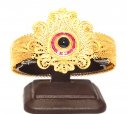 22K Gold Bangle, Old Age Vintage Design with Ruby & Sapphire - 5