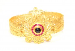 22K Gold Bangle, Old Age Vintage Design with Ruby & Sapphire - 4