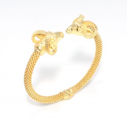22K Gold Beaded Bangle Bracelet, Ram's Head Design - Nusrettaki