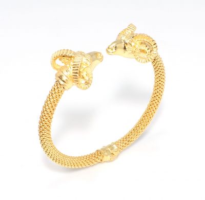 22K Gold Beaded Bangle Bracelet, Ram's Head Design - 1