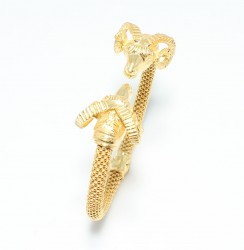 22K Gold Beaded Bangle Bracelet, Ram's Head Design - Nusrettaki (1)