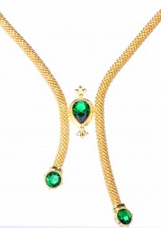 Nusrettaki - 22K Gold Beaded Jessica Chain Necklace with Emerald