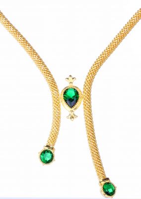 22K Gold Beaded Jessica Chain Necklace with Emerald - 1