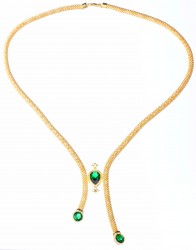 22K Gold Beaded Jessica Chain Necklace with Emerald - Nusrettaki (1)