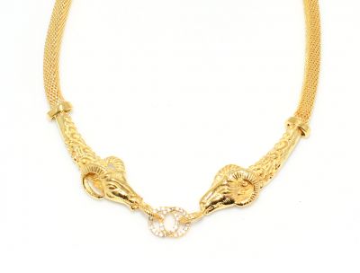 22K Gold Beaded Necklace, Ram's Head Design - 3