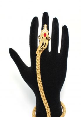 22K Gold Beaded Style Ring Bracelet with Horse Head & Ruby - 4