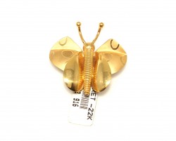 22K Gold Butterfly Design Brooch Pendant - 2