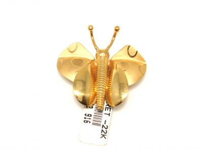 22K Gold Butterfly Design Brooch Pendant - 2