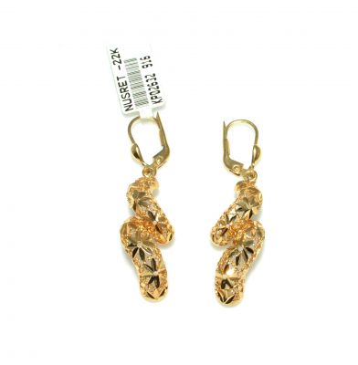 22K Gold Cat's Paw Dangle Earrings - 1