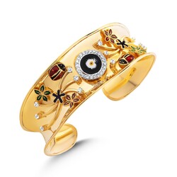 22K Gold Concave Bangle Bracelet with Ladybug - Nusrettaki (1)