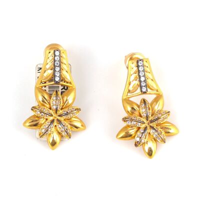 22K Gold Daisy Dangle Earrings - 1
