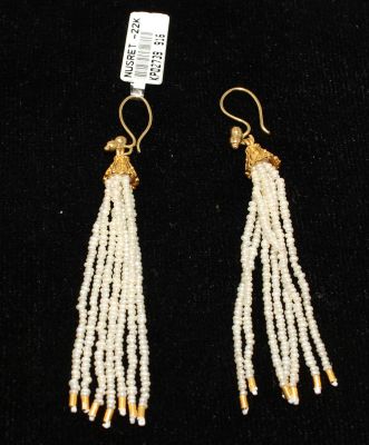 22K Gold Dangle Earrings, Sand Pearls - 1
