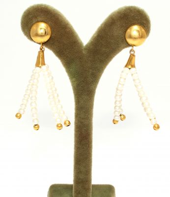 22K Gold Dangling Earrings with Pearls - 2