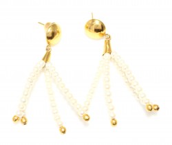 22K Gold Dangling Earrings with Pearls - Nusrettaki