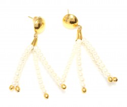 22K Gold Dangling Earrings with Pearls - 1