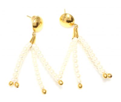 22K Gold Dangling Earrings with Pearls - 1
