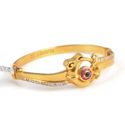 22K Gold Designer Bangle Bracelet with Rubies & Sapphire - 1